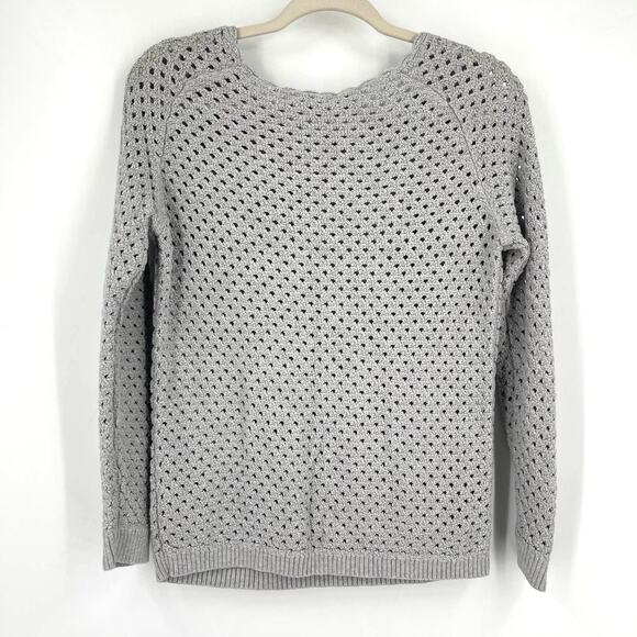LOFT Cotton Open Knit Sweater Gray Size Large Petite - Picture 2 of 5